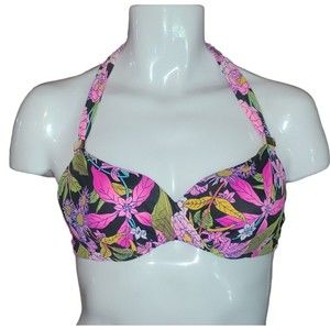 Victoria's Secret Swim Top 36B Pink Tropical Bkini Tie Underwire Padded Resort